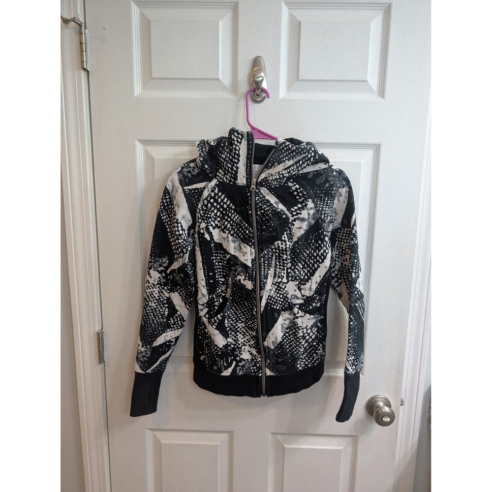 Lululemon Scuba Hoodie Full Zip Black White Abstract Dot Print - Size 2